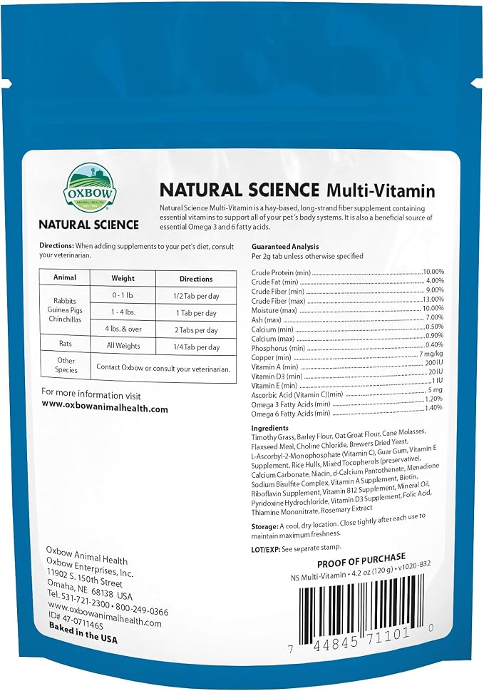 Oxbow Natural Science Multi-Vitamina para Conejos y Conejillos de Indias