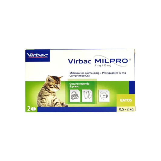 Virbac MILPRO Gatos 0,5 a 2 kg 4 mg / 10 mg 2 Comp