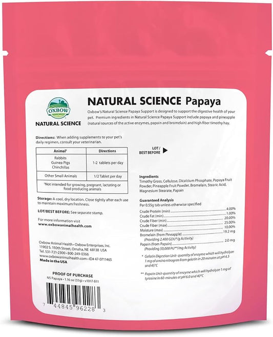 Oxbow Suplemento digestivo de soporte para papaya, conejo y cobaya, 1.16 oz