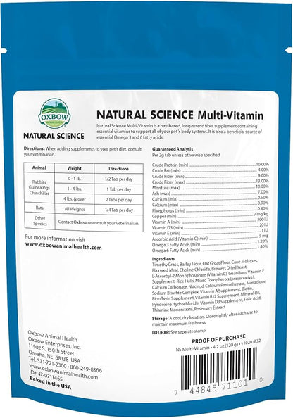 Oxbow Natural Science Multi-Vitamina para Conejos y Conejillos de Indias