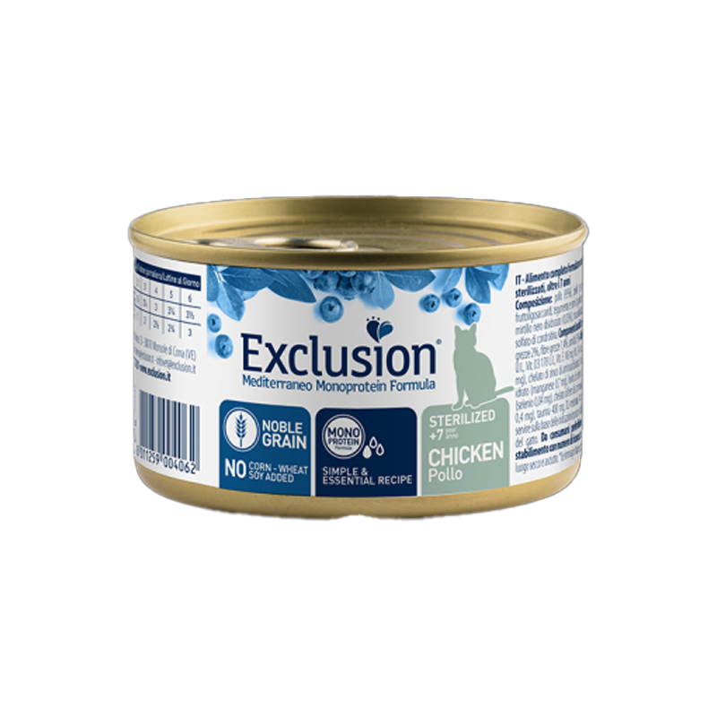 LATA EXCLUSION MEDITERRANEO GATO ESTERILIZADO +7 POLLO 85 GR