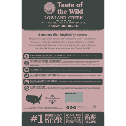 Taste of the Wild Lowland Creek Codorniz y Pato Asados Gato