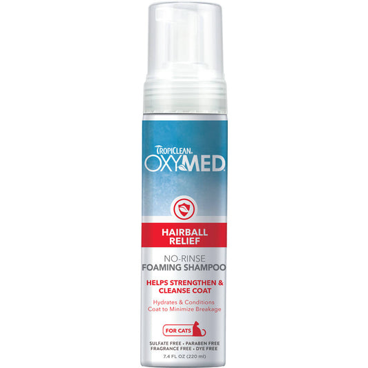 TROPICLEAN OXYMED WATERLESS HAIRBALL RELIEF SHAMPOO GATO 220ML