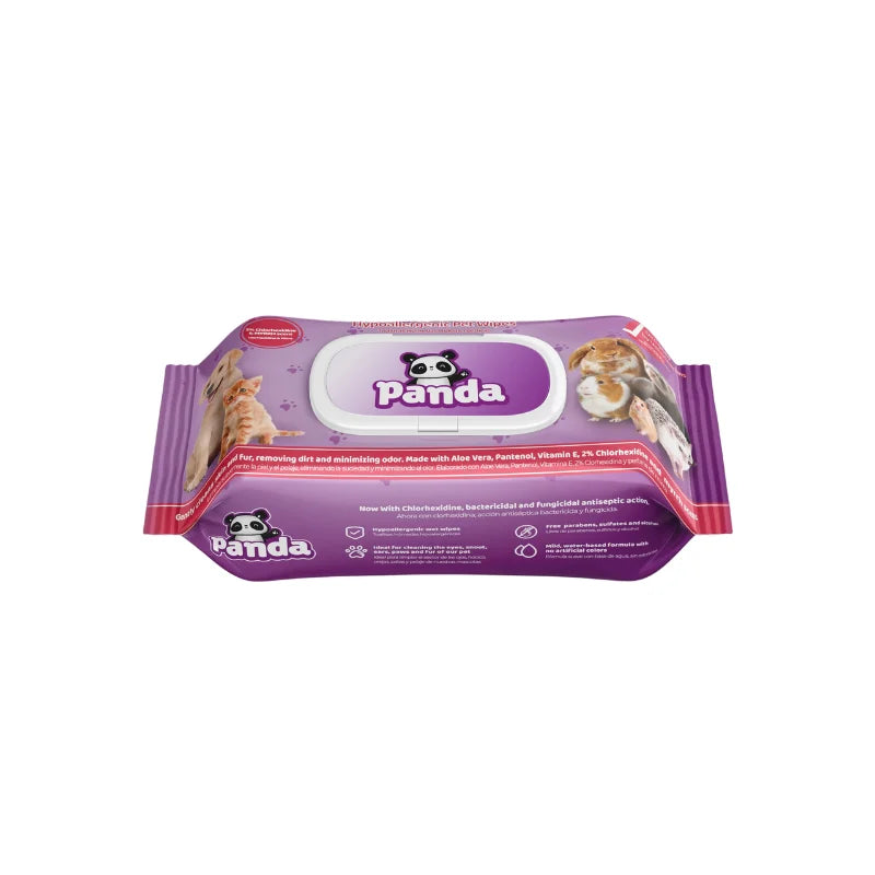 Panda Toallitas Húmedas Hipoalergénicas para Perros y Gatos, con Clorhexidina y Mirra, 100 Unidades