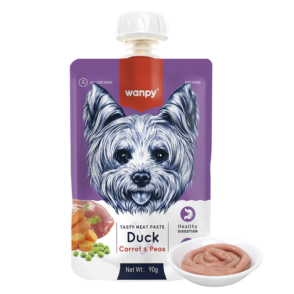 Wanpy Tasty Meat Paste Duck, Carrot & Pea para Perros Sobre 90gr