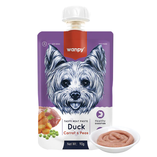 Wanpy Tasty Meat Paste Duck, Carrot & Pea para Perros Sobre 90gr