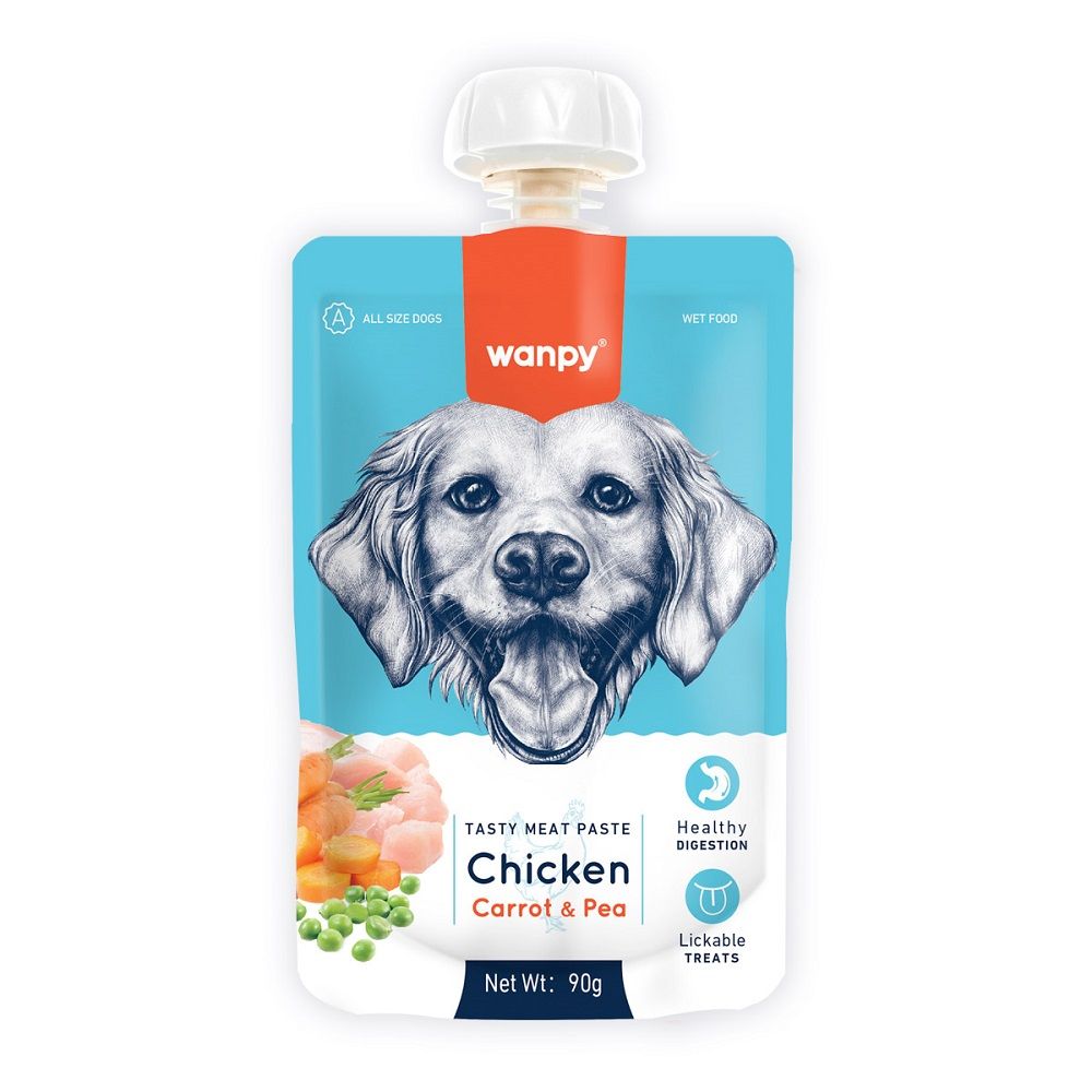 Wanpy Tasty Meat Paste Chicken, Carrot & Pea para Perros Sobre 90gr